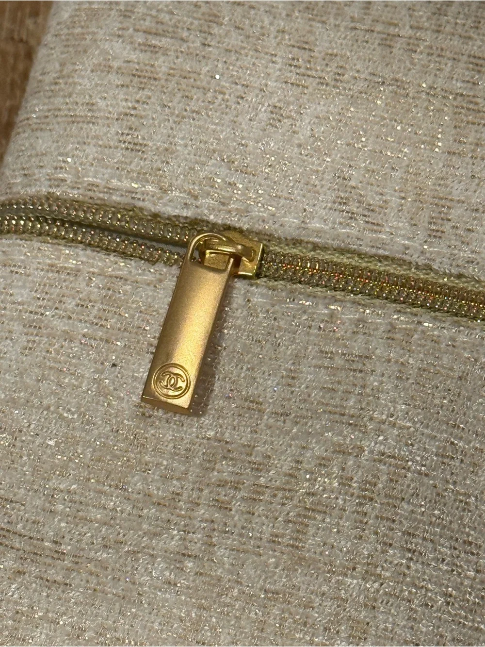 CHANEL Metallic Beige Gold Cosmetic Pouch